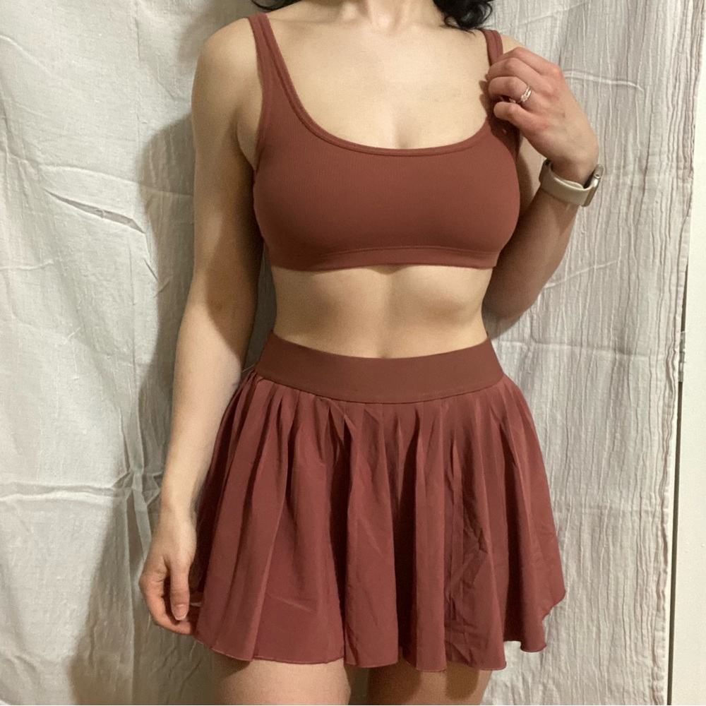 Aritzia Tennis skirt and bralette set in mauve